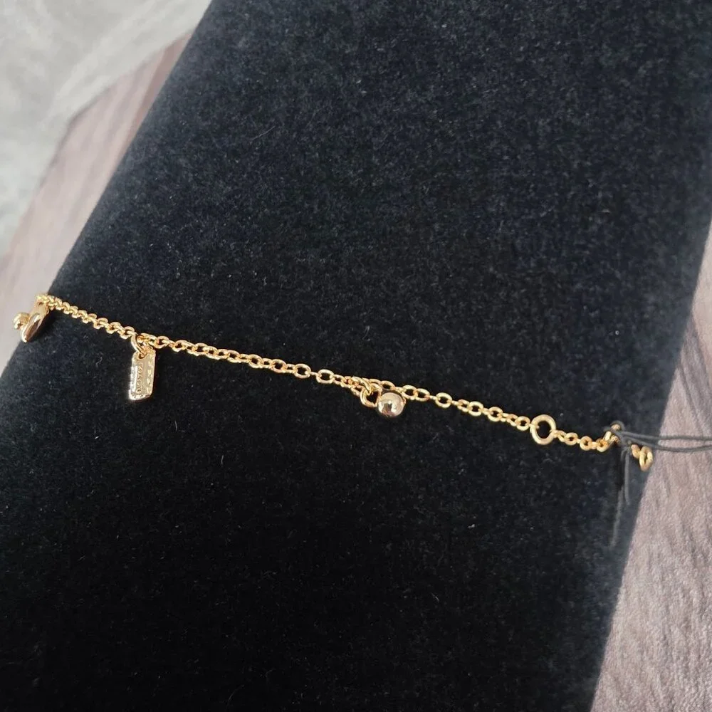 COACH Signature C Charm Bracelet 14K Gold Plated Hangtag Cubic Zirconia Gift New